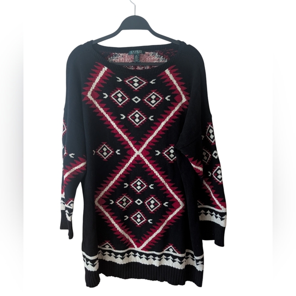 Lauren Ralph Lauren Aztec Southwestern Black Red Long Sweater Size 2X - Picture 2 of 8